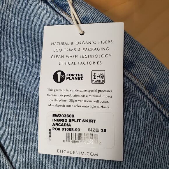 Etica Ingrid Split Skirt Maxi Jean Arcadia Denim Blue Organic Cotton Size 30 NEW - Picture 14 of 14